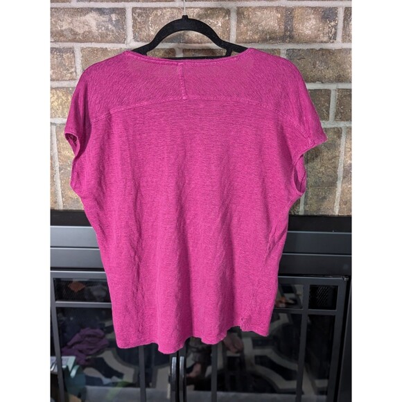 Ann Taylor Loft Magenta 100% Linen Blouse Size Small Short Sleeve - Picture 2 of 4